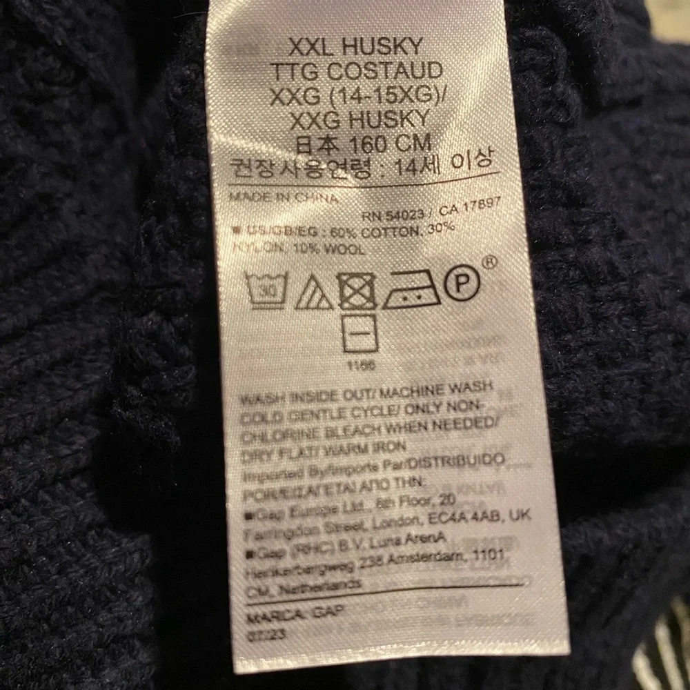 NWT GAP Boys Navy‎ Blue Fisherman Knit Cable Knit Crewneck Sweater Winter Warm
